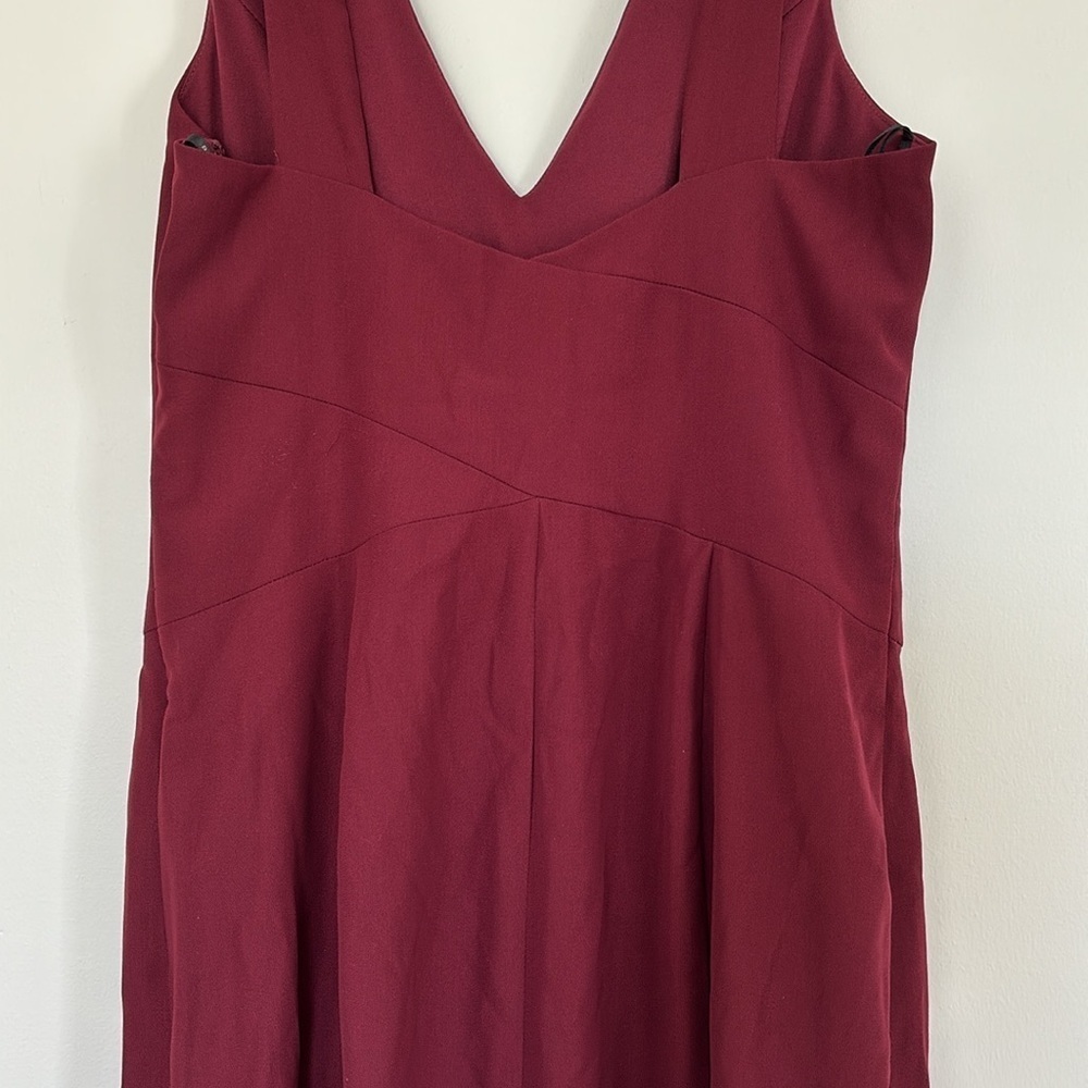 Dessy Collection vneck open back trumpet maroon red long maxi formal dress gown - Picture 8 of 9